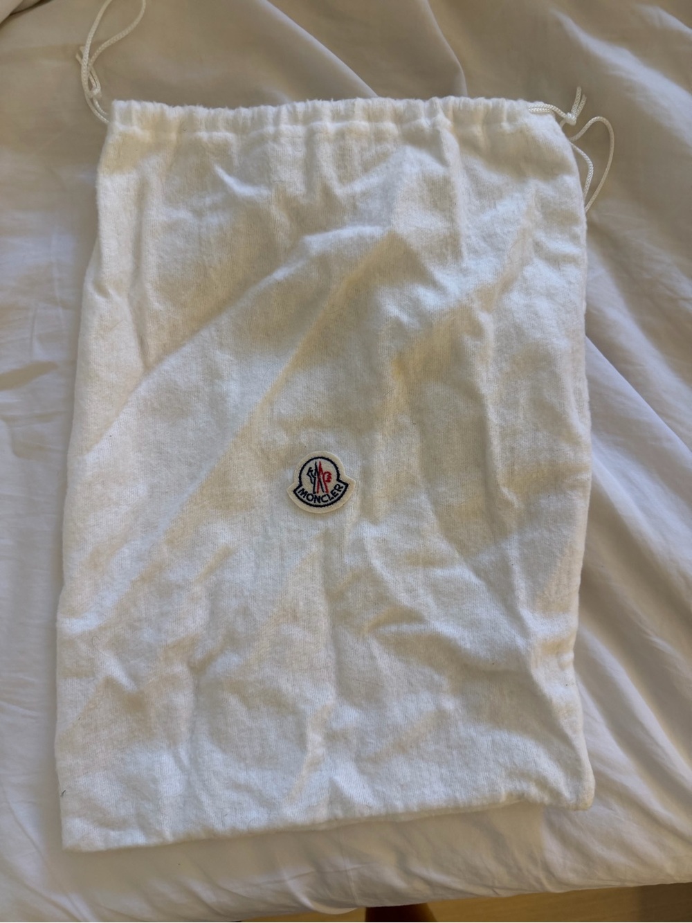 Moncler White Drawstring Dust Bag with Logo Patch
